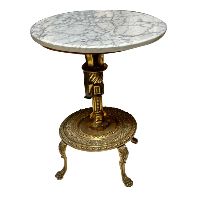 Hollywood Regency Gilt Bronze and Marble Side End Table For Sale