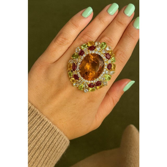 Bochic "Orient" Vintage Citrine & Peridot Cocktail Ring Set In 18K Gold&Silver For Sale - Image 13 of 18
