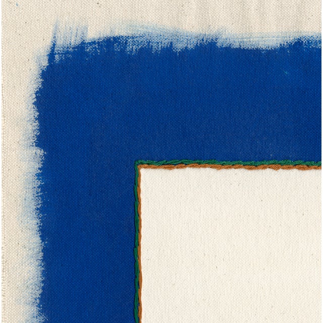 Contemporary Dark Blue and Cream Minimalist Abstract Art Print, Emily Keating Snyder, 16 X 20 Print in Wood Frame For Sale - Image 3 of 3