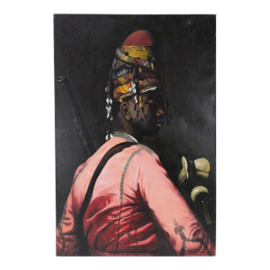 Contemporary Oil Painting Portrait With Tribal Headdress and Pink Garment