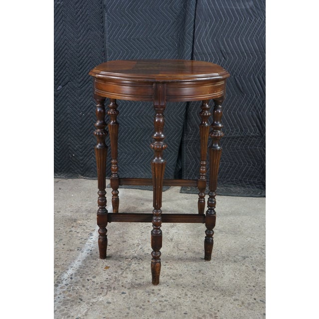 Mid Century Mersman Victorian Revival Walnut Burl Oval Inlaid Accent Table 30" For Sale - Image 15 of 18