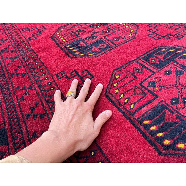 Red Red Turkmen Bokhara Hand-Knotted Wool Rug - 4'6" X 6'4" For Sale - Image 8 of 12