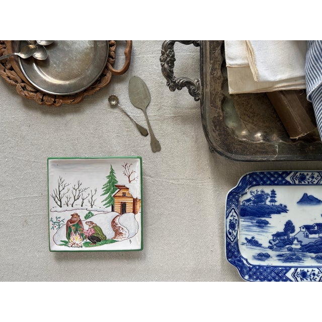 Vintage Italian Hand Painted Winter Wall Plate Cabin Snow Scene 6.25 Inch For Sale - Image 4 of 8