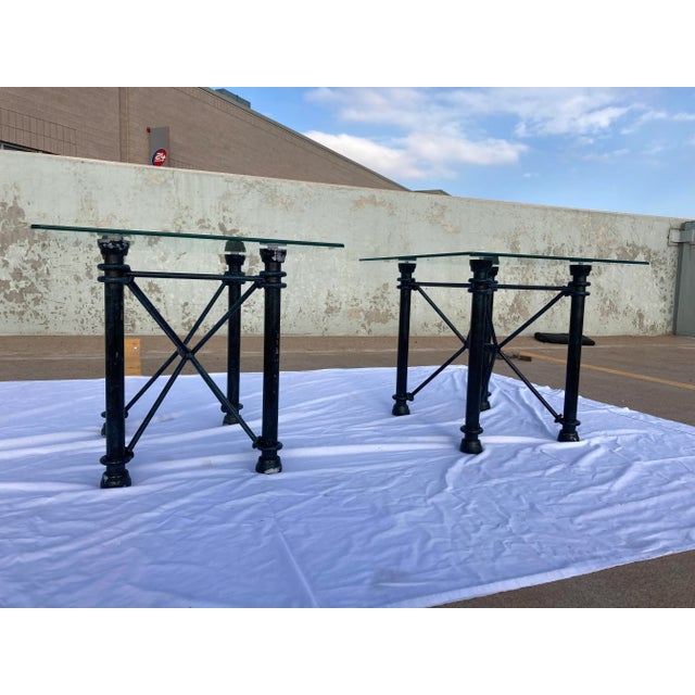Mid-Century Modern 1980s Modern Wrought Iron Rectangular Base Beveled Glass Top Side Tables - a Pair For Sale - Image 3 of 13