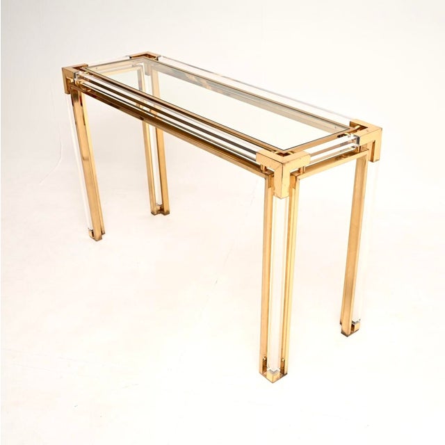 Vintage Italian Acrylic and Brass Console Table, 1970 For Sale - Image 4 of 11