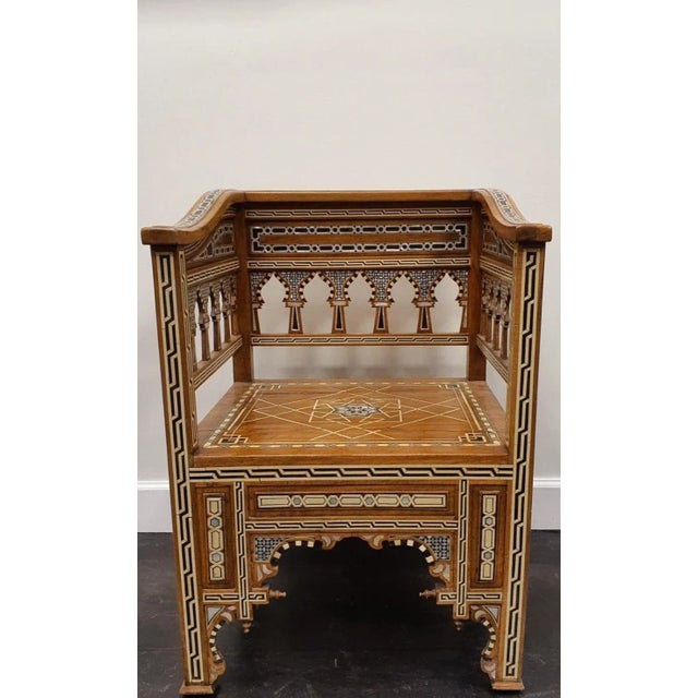 Moroccan Mosaic Arabesque Bench & Chair Circa 1900 For Sale - Image 3 of 10