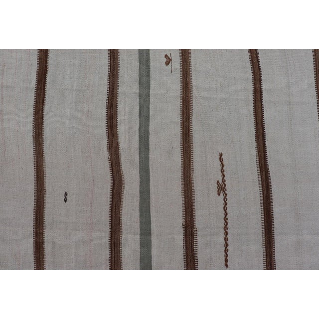 Textile Large Turkish Vintage Flat-Weave in Light Brown and Cream With Stripe Design For Sale - Image 7 of 13