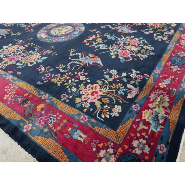 Navy Blue Galerie Shabab Collection Mid-20th Century Handmade Chinese Art Deco Room Size Carpet For Sale - Image 8 of 10