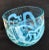 Decorative handblown bowl in rare exuberant white ribbon pattern on sky blue glass. Harkness was a renowned American...