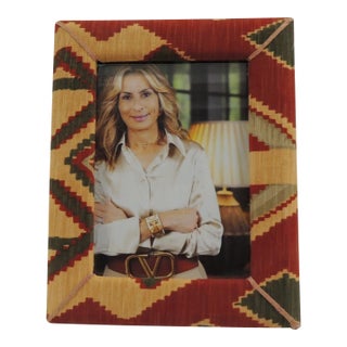 Vintage Red & Yellow Woven Cotton Southwest Style Decorative Picture Frame For Sale