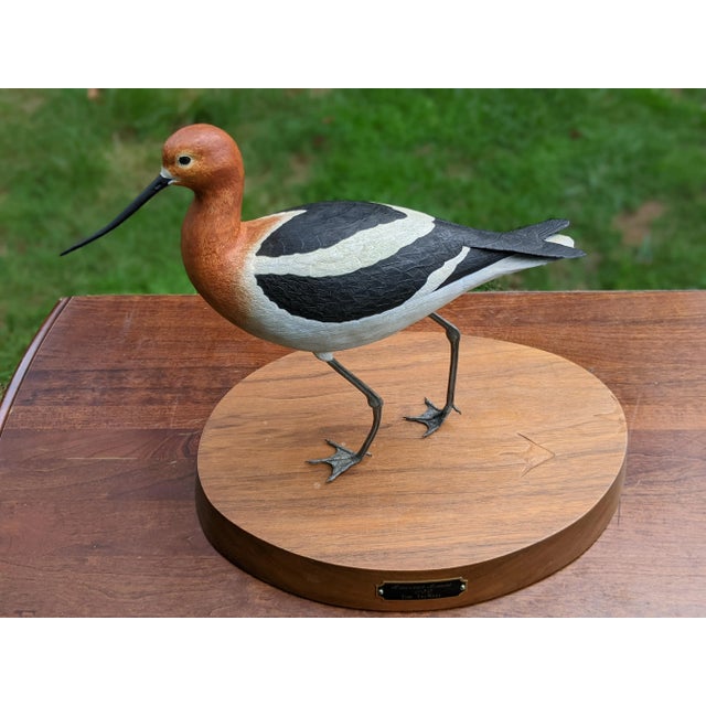 Late 20th Century American Avocet Tim TerMeer 1/30 Hand-Painted Metal Sculpture Spinning Wood Base For Sale - Image 6 of 13