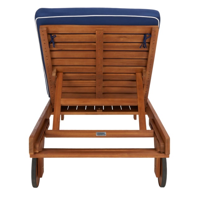 Newport Lounge Chair with Side Table - Natural/Navy with Contrast Piping For Sale - Image 10 of 12