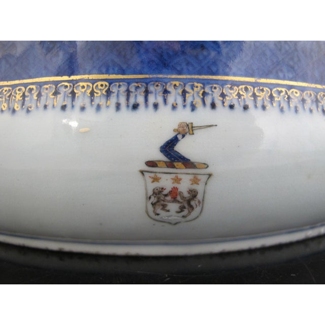 Late 19th Century Chinese Export Canton Blue Nanking Village Armorial Porcelain Serving Bowl For Sale - Image 5 of 14