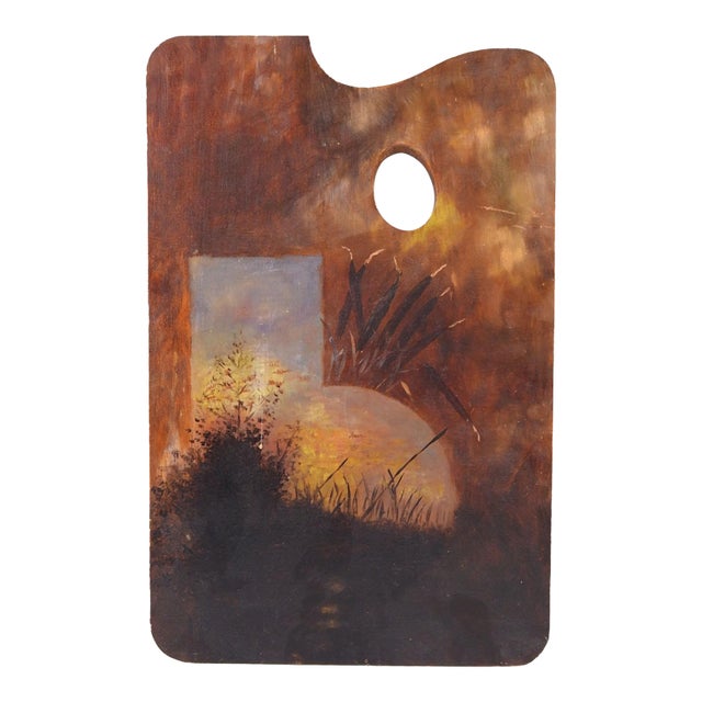 Early 20th Century Moon Light Painting on Artist Palette For Sale