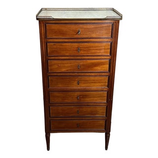 Antique French Chest of Drawers Semainier Louis XVI White Marble Mahogany C1900 For Sale