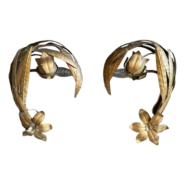 Golden Flower Sconces, Set of 2 For Sale