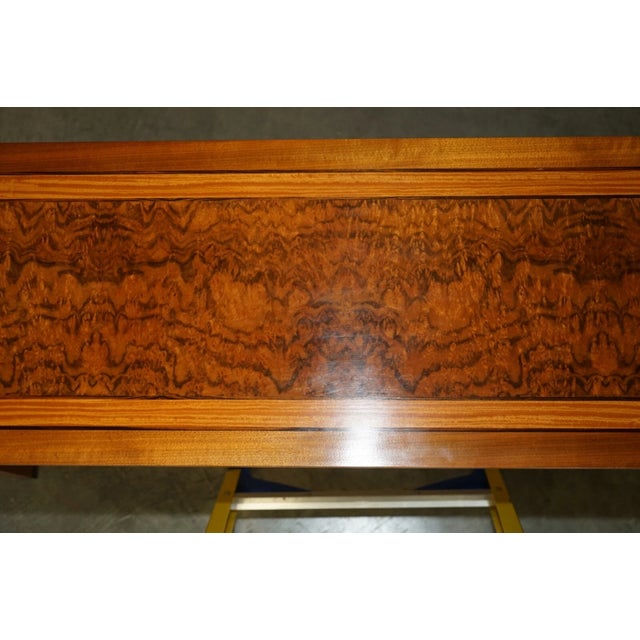 Brown Stunning Vintage 1994 David Linley Burr Walnut Amboyna Wood Large Console Table For Sale - Image 8 of 18