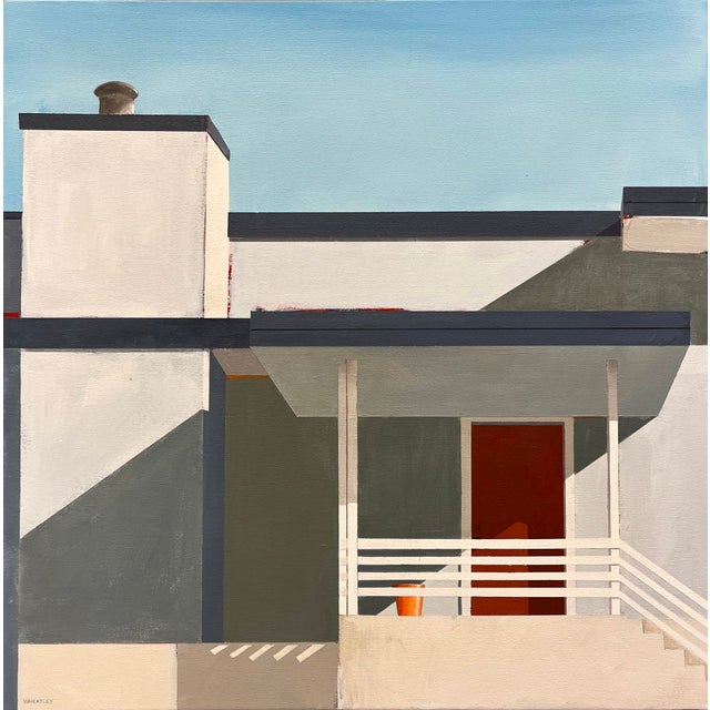 Avenida Del Sol by Justin Wheatley | Acrylic on Canvas of a modern architectural facade For Sale