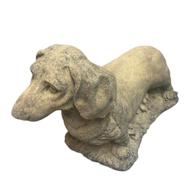 Vintage Lifesize Cast Stone Dachshund Garden Statue For Sale - Image 4 of 9