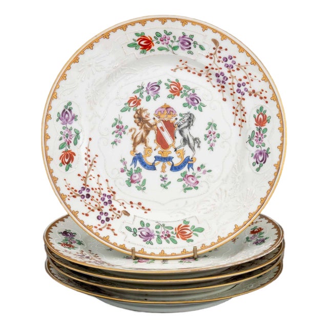 Samson Porcelain Armorial Plates, 5 For Sale