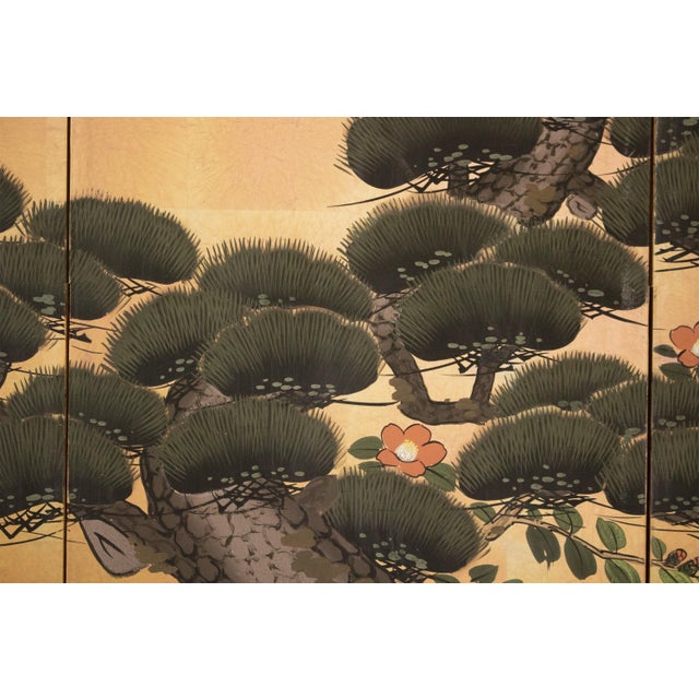 1970s "Big Pine Tree and Egrets", Showa Era Japanese Byobu Screen For Sale - Image 5 of 18