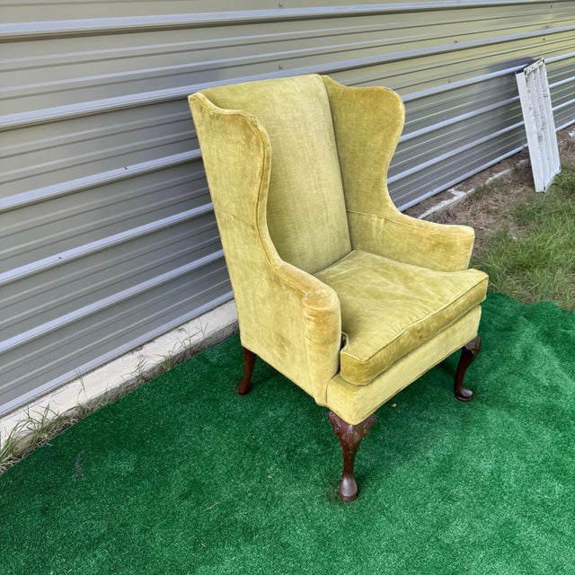 American Hickory Chair Company Green Crushed Velvet Wingback Chair For Sale - Image 3 of 12