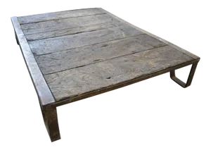 Antique Industrial Iron and Oak Wood Slat Train Skid Decor Table