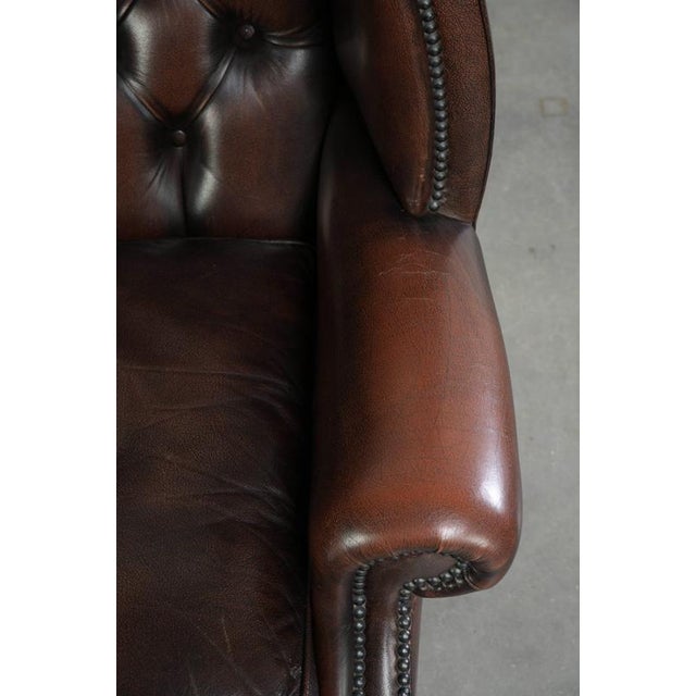 Brown Cowhide Chesterfield Wing Armchair For Sale - Image 8 of 13