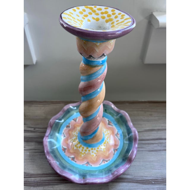 Boho Chic 1990s Mackenzie Childs Whimsical Ceramic Candle Holder For Sale - Image 3 of 8