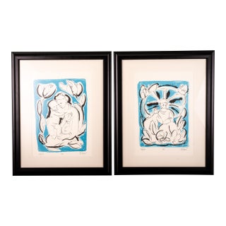 Late 20th Century Limited Edition European Modernist Screenprints – Signed Ljerka Njerš – Museum Framed Statement Art Pair - Mother - a Pair For Sale