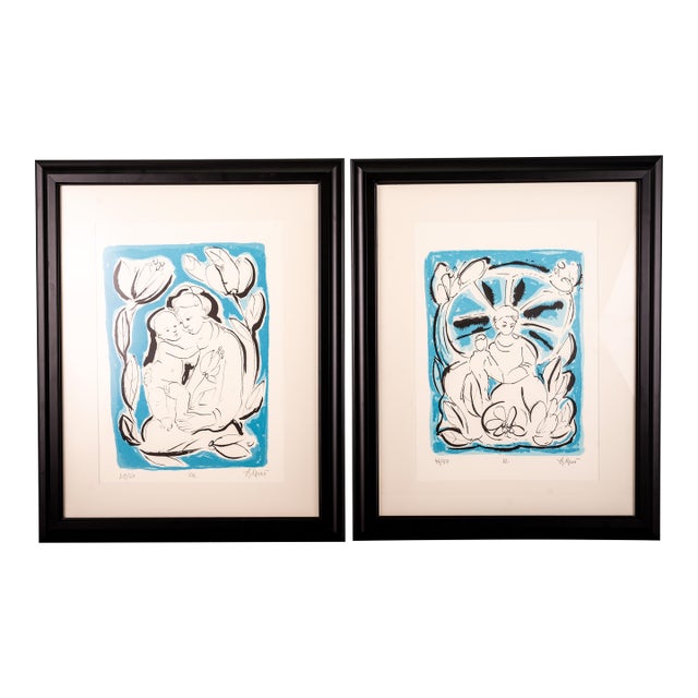 Late 20th Century Limited Edition European Modernist Screenprints – Signed Ljerka Njerš – Museum Framed Statement Art Pair - Mother - a Pair For Sale