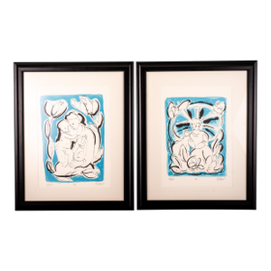 Late 20th Century Limited Edition European Modernist Screenprints – Signed Ljerka Njerš – Museum Framed Statement Art Pair - Mother - a Pair