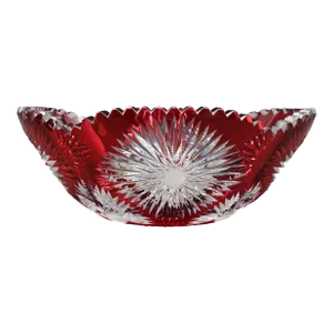 Late 20th Century Bohemian Czech Ruby Red Sawtooth Rim Cut to Clear Crystal Centerpiece Bowl