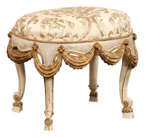 1970s Italian Stool with Swag-Carved Skirt