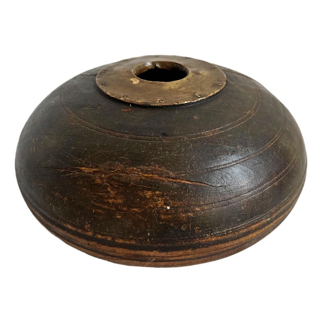 Antique Dark Wood & Brass India Tobacco Container For Sale