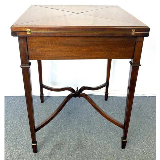 Wood 1930's Hand Made Mahogany Folding Handkerchief Game Table With Felt Top For Sale - Image 7 of 18