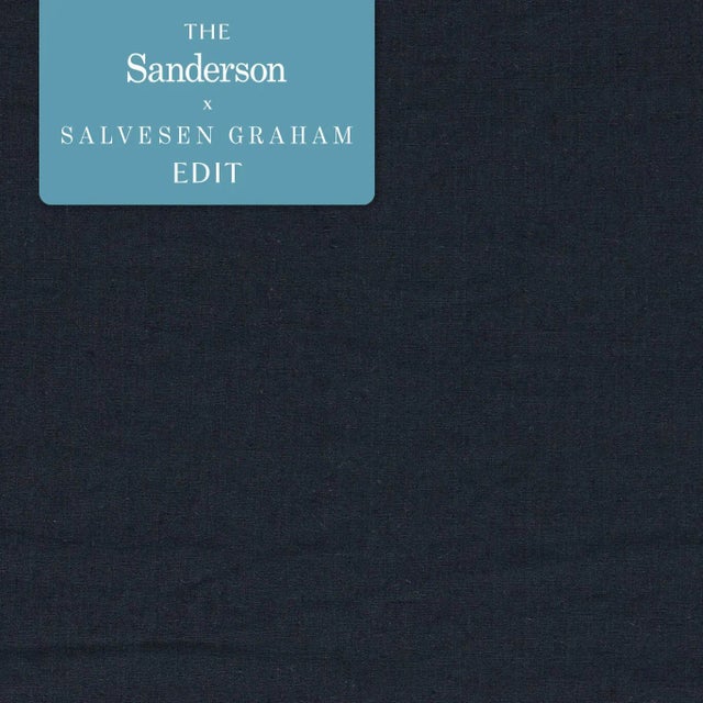 Sanderson Rue Linen Fabric in Midnight For Sale