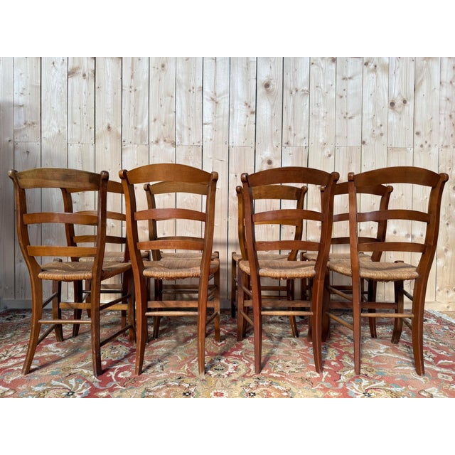 Louis XV Style Rustic Chairs in Fruitwood with Rush Seats, 19th Century, Set of 8 For Sale - Image 3 of 10