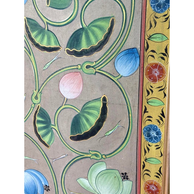 Vintage 4x6 Hindu Lotus Pond Pichwai Framed Wall Panel Art For Sale - Image 11 of 12