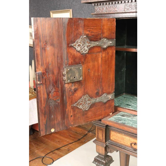 Mid 19th Century 19th Century Italian Renaissance Revival Walnut, Intarsia & Marble Cabinet For Sale - Image 5 of 12