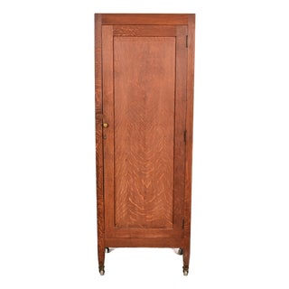 Stickley Brothers Style Antique Mission Oak Arts & Crafts Armoire Dresser or Linen Press, Circa 1900 For Sale