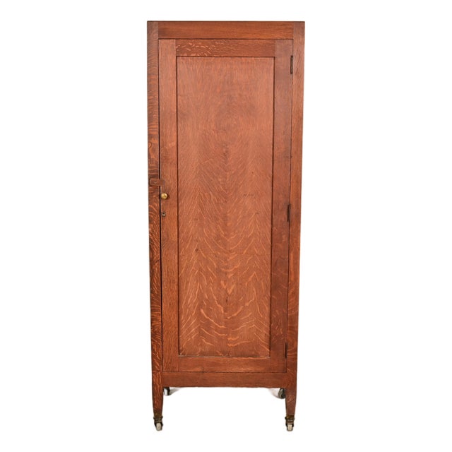 Stickley Brothers Style Antique Mission Oak Arts & Crafts Armoire Dresser or Linen Press, Circa 1900 For Sale