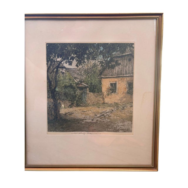 An original hand-colored etching by renowned Austrian printmaker Luigi Kasimir (1881–1962), depicting a picturesque...