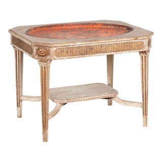 Late 19th Century Gustavian Style Gray Painted Tray Top Side Table For Sale