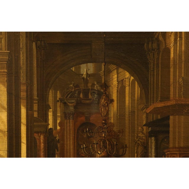 Hendrick Corneliszoon Van Vliet, Interior of a Flemish Church, 1680, Oil on Canvas, Framed For Sale - Image 11 of 16