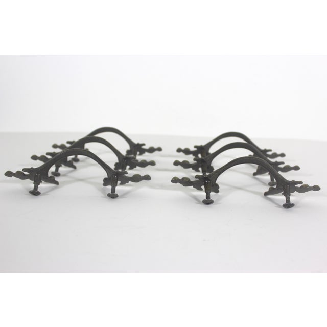 French Provincial Set of 6 Vintage French Provincial Drawer Pulls Brass With Patina For Sale - Image 3 of 8