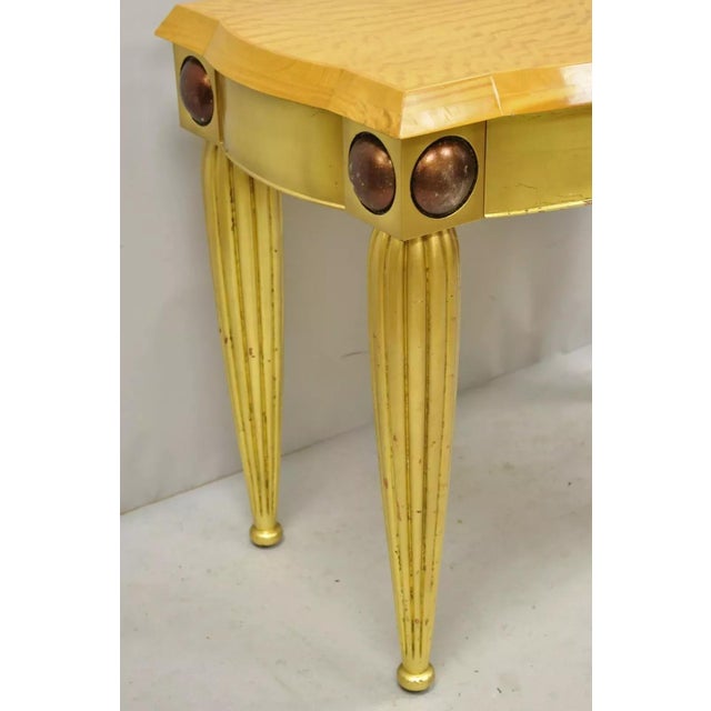 Gold Italian Hollywood Regency Curly Maple Gold Gilt Leaf 1 Drawer Console Hall Table For Sale - Image 8 of 12