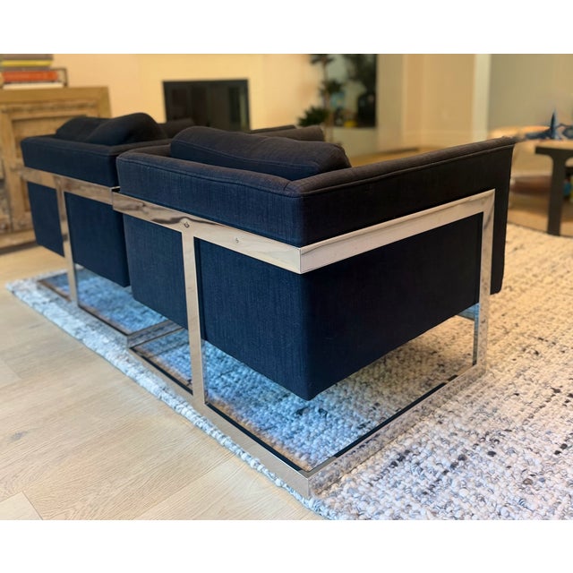 Black Milo Baughman Cube Lounge Chairs -Pair For Sale - Image 8 of 8