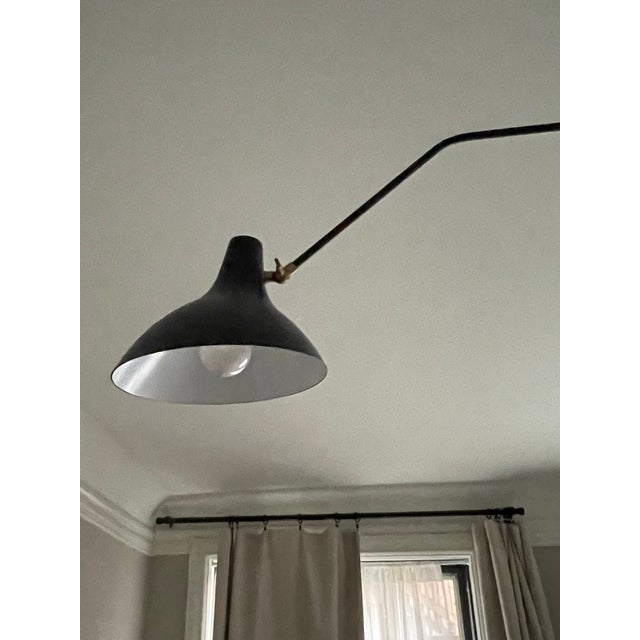 Mid-Century Modern Contemporary Serge Mouille–Style 3-Arm Ceiling Lamp — Sculptural Modernist Lighting, Brass Hardware, Pristine For Sale - Image 3 of 6