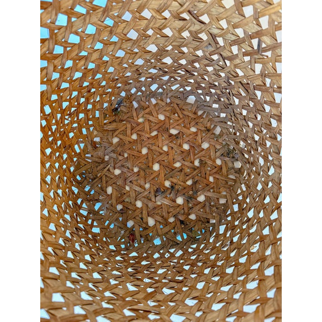 Extra Large Mid-Century Burned Bamboo & Rattan Floor Planter Basket For Sale - Image 10 of 12